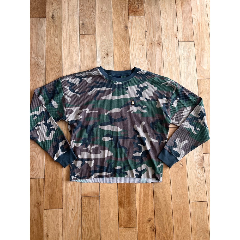 Teddy Fresh Camo Thermal Long Sleeve Shirt Cropped Streetwear Unisex Size Small